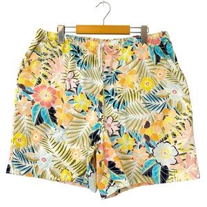 Coral Bay Shorts Womens 1X White Yellow Spring Summer Elastic Waist 100% Cotton